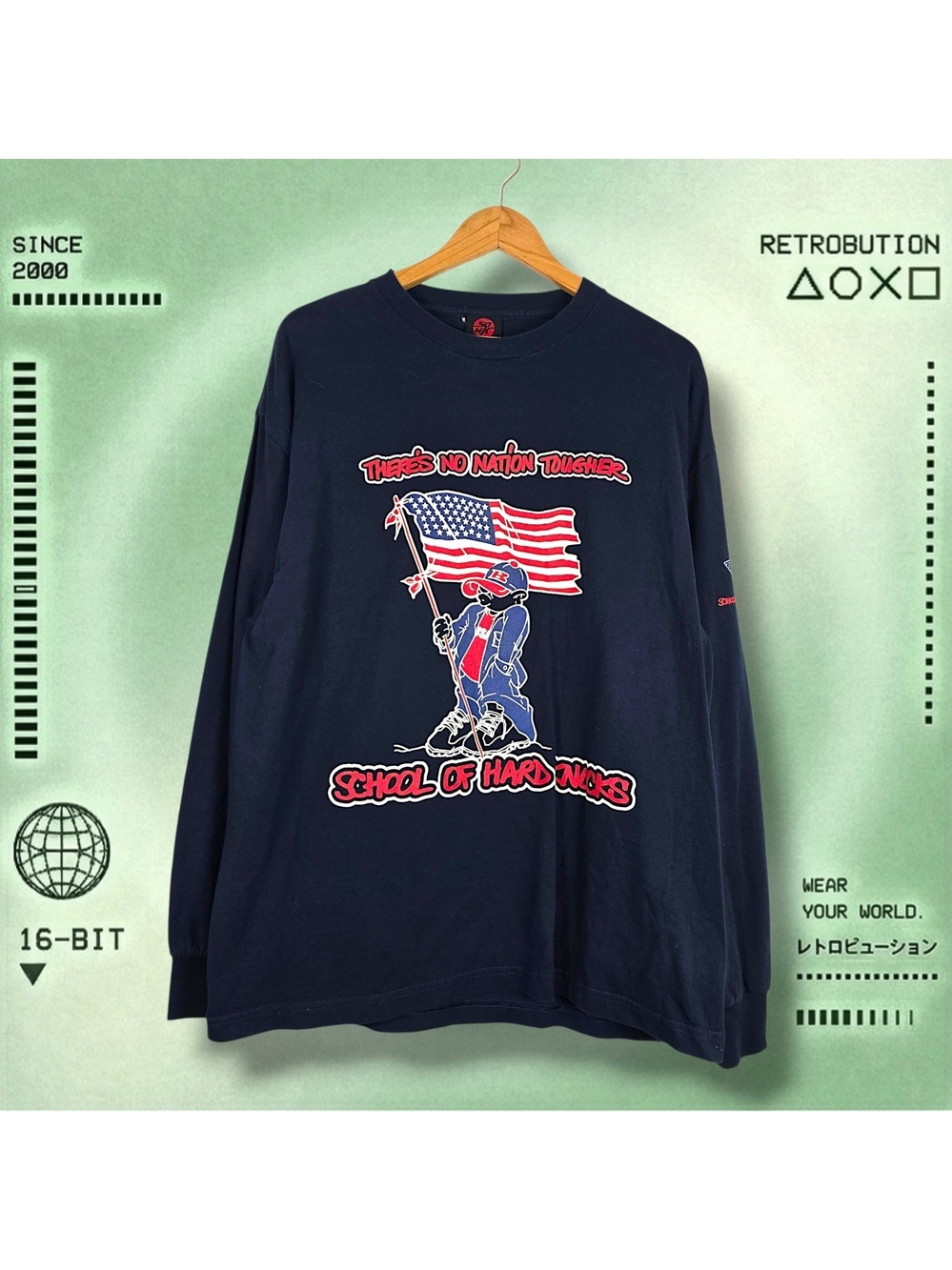 Vintage School Of Hard Knocks Long Sleeve Shirt Blue Size XL